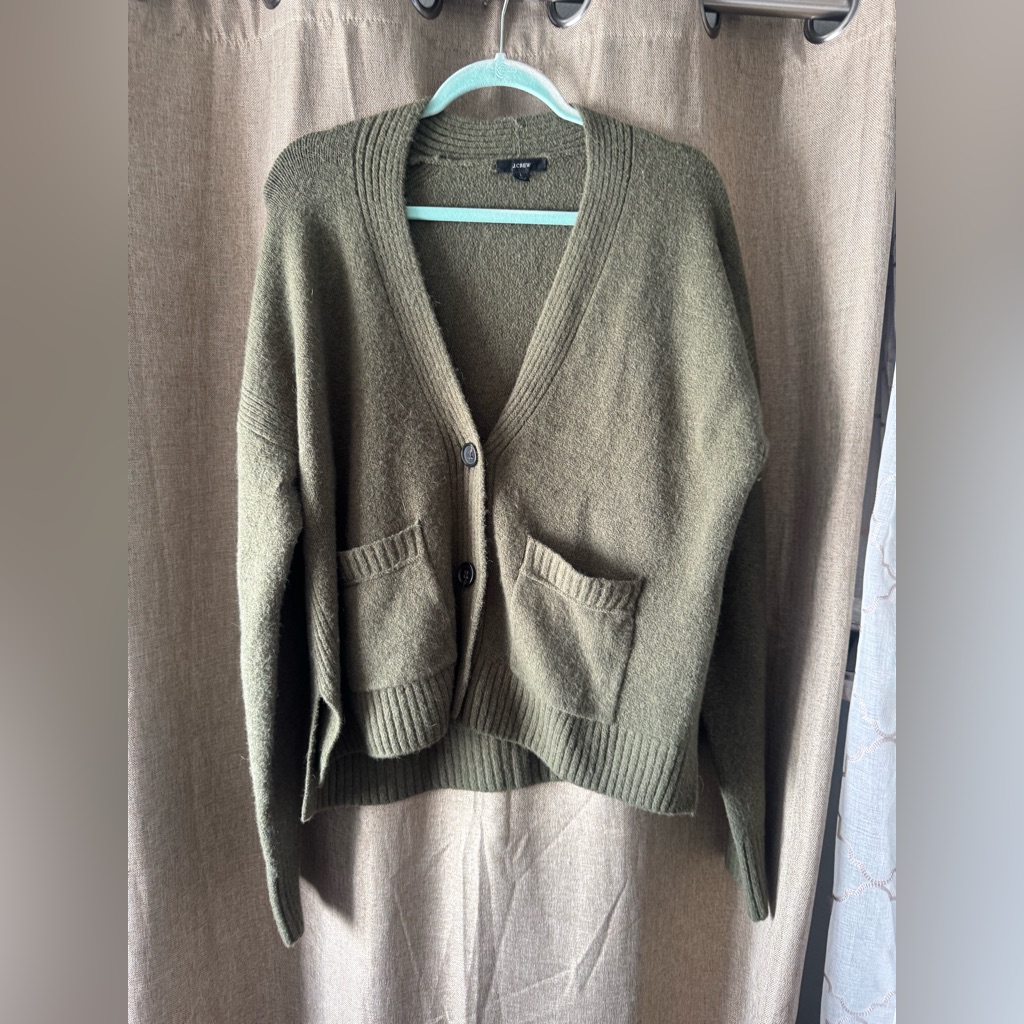 J. Crew Olive Textured Alpaca Blend Cardigan